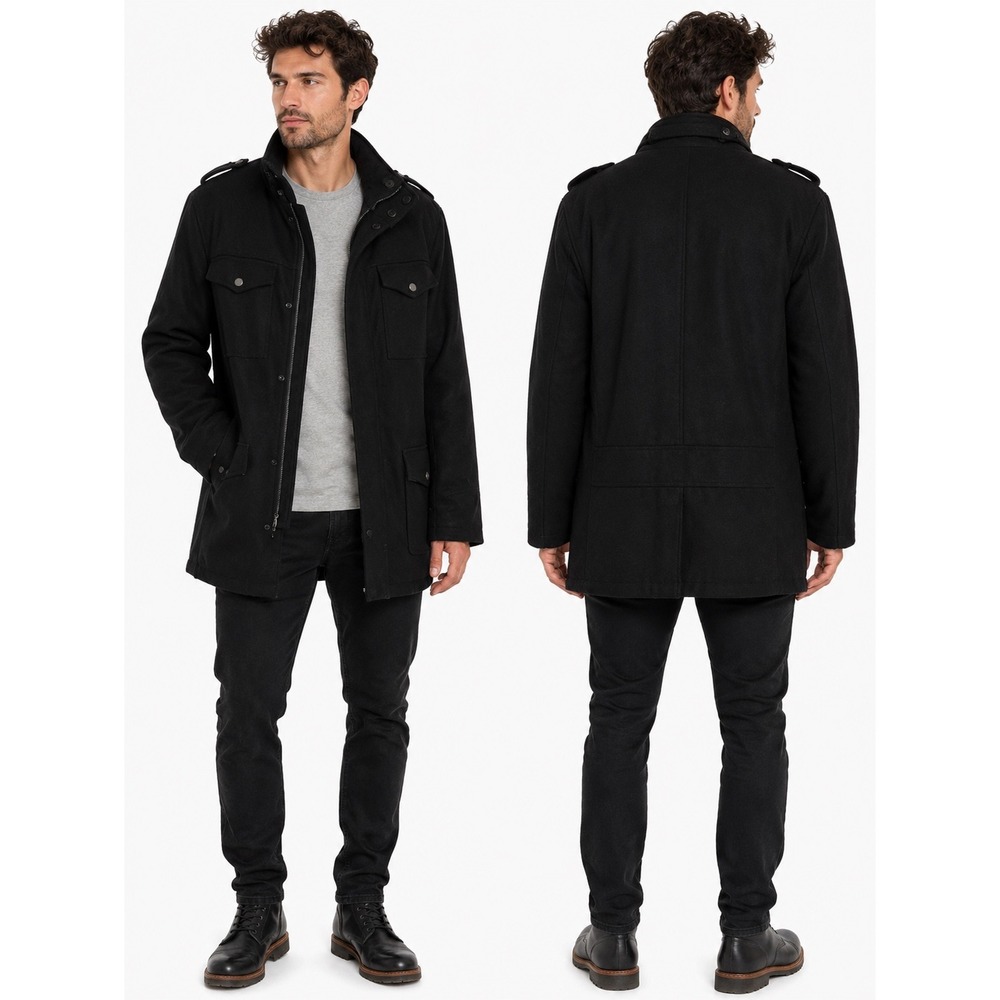 Brave Soul Field Jacket Mens XL Black Wool Blend Military Utility Coat Goth